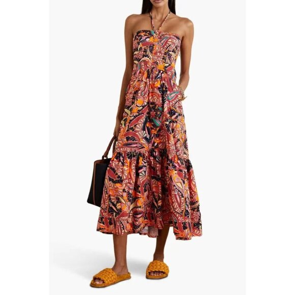 A.L.C. Adelle Tiered Printed Cotton Poplin Halterneck Maxi Dress Red Size 8 - Picture 1 of 7